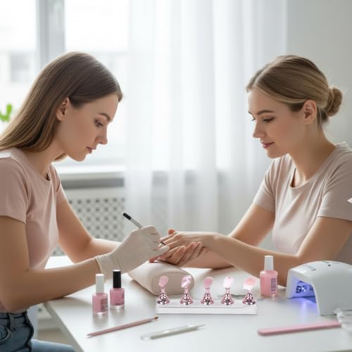 JUSTOTRY 4 Sets Pink Nail Painting Practice Stand With 1M Double-sided Tape Acrylic Fake Nail Art Holder For Press Ons Magnetic Nail Display Design Tools Kit Accessories For Home Diy Salon Supplies - color: Electroplated pink 4PCS