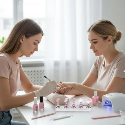 JUSTOTRY 4 Sets Pink Nail Painting Practice Stand With 1M Double-sided Tape Acrylic Fake Nail Art Holder For Press Ons Magnetic Nail Display Design Tools Kit Accessories For Home Diy Salon Supplies - color: Electroplated pink 4PCS