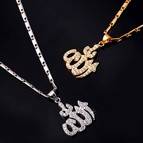 U7 Allah Pendant Necklace with Chain Platinum / 18K Gold Plated Muslim Jewelry Islamic Pendant - color: Personalized Platinum Iced Out Allah