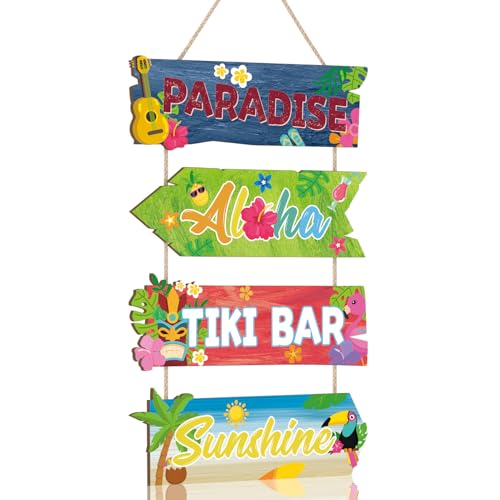 HPNIUB Hawaii Tiki Bar Welcome Summer Wooden Sign, Funny Beach Hawaiian Luau Party Plaque Hanging Wall Decor, Vintage Farmhouse Door Sign for Outside Home Bar Kitchen Backyard - size: Hawaii Tiki Bar