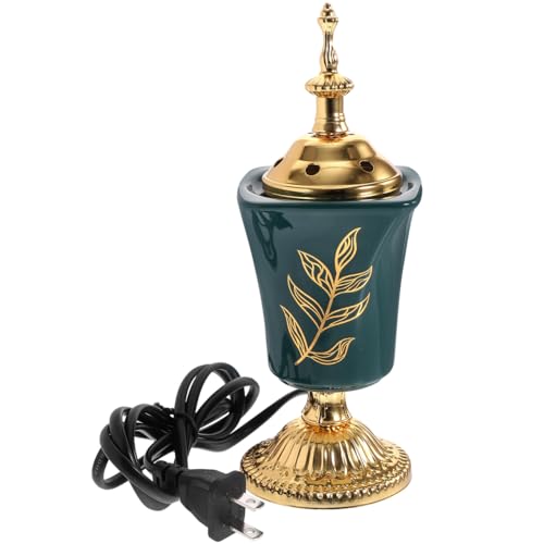 VOSAREA Electric Incense Burner, Arabian Style Electric Bakhoor Burner, 7.86 in Middle Eastern Censer for Yoga Spa Home Office Decor (Green, US Plug) - color: Green