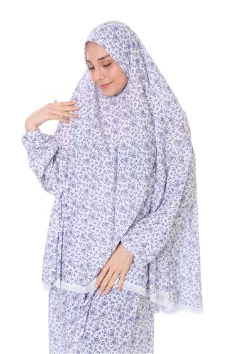 Islamic Dress for Women Prayer Clothes for Muslim Women 2 Piece Set Maxi Skirt with Hijab and Rosary Printed Dress - color: Purple