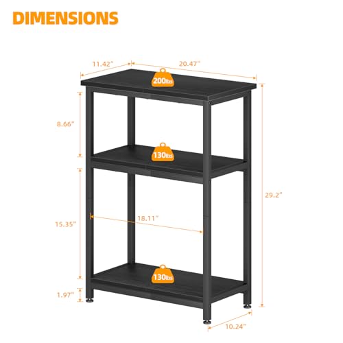 APPOLYN 5-10 Gallon Fish Tank Stand, Metal Aquarium Stand with Storage, 3-Tier Shelf Tank Stand, 10 Gallon Fish Tank Stand with 20.5" L x 11.4" W Tabletop, Black