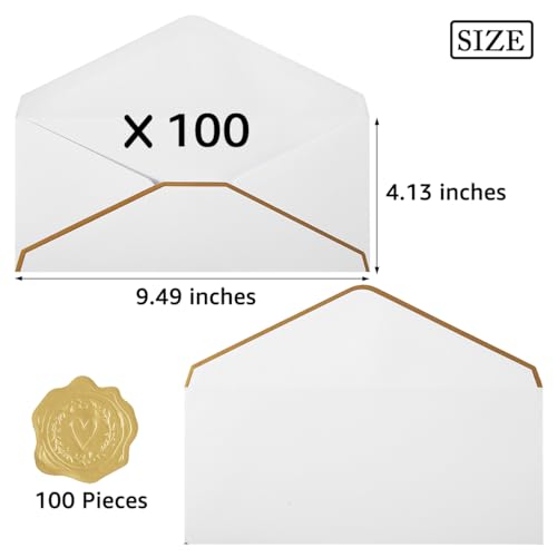 100 Pack #10 Business Envelopes with Gold Stickers, White - color: White