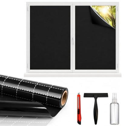 Blackout Window Privacy Film 100% Light Blocking, 17.5" x 78.74" | Darkening Window Tint for Home Garage Bedroom Day Sleep Heat Blocking, Removable Window Cover Static Cling, Black - color: Black, size: 17.5 Inch * 78.74 Inch