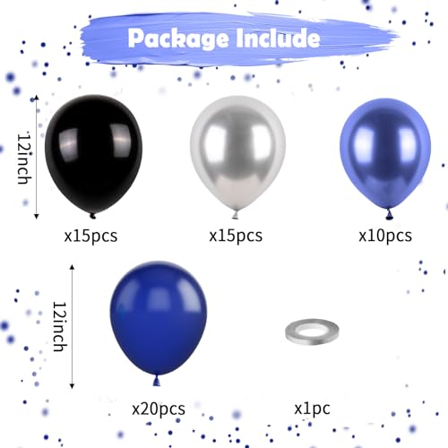 Blue and Black Balloons, Navy Blue and Silver Balloons Metallic Silver Dark Blue Balloon Party Latex Balloon Black Blue Ballons for Kids Adults Birthday Space Party Wedding Baby Shower - color: Blue Black and Silver