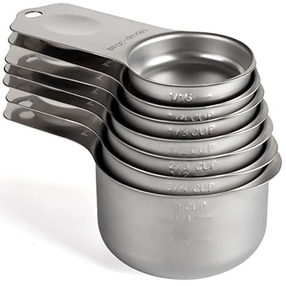 Stainless Steel Measuring Cups Set of 7 Stackable Heavy Duty Measuring Cups for Dry and Liquid Ingredients - color: Silver