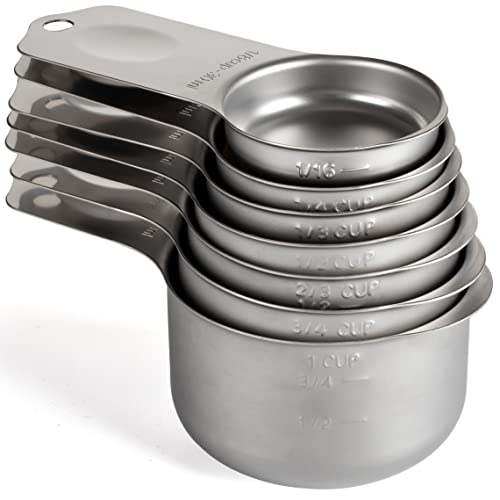 Measuring Cups Set of 7 Stainless Steel Measuring Cups | Heavy Duty Stackable Measuring Cup for Dry and Liquid Ingredients - color: Silver