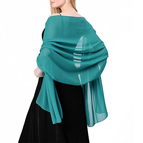 Ladiery Chiffon Shawl Wraps for Women Evening Dresses, Elegant Soft Sheer Shawls for formal dressy Bride Wedding - color: Emerald Green