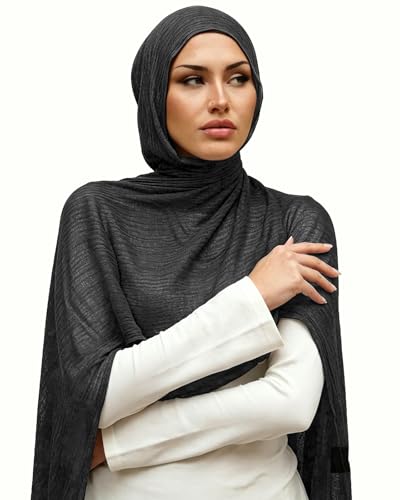 Crinkle Cotton Hijab, Soft Light and Breathable Hijab Scarf For Women, Suitable for All Seasons - color: Black