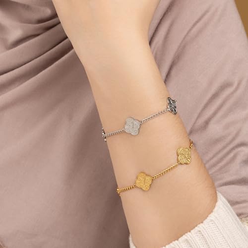 Ramadan Muslim Gift Allah Elegant 18 K Gold Plated Clover Bracelet for Women Shukr-Tawakkul-Sabr Islamic Jewelry - color: Silver