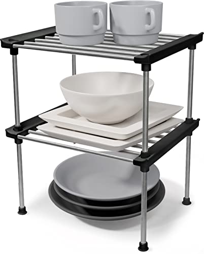 Set of 2 Stackable Cabinet Organizer Shelf 9.8 x 7.8 x 6.1 Black | Kitchen Counter Shelves, Kitchen Cabinet Organizers and Storage, Pantry Storage Shelf Organizer - color: Black, size: Small(9.8 x 7.8 x 6.1")