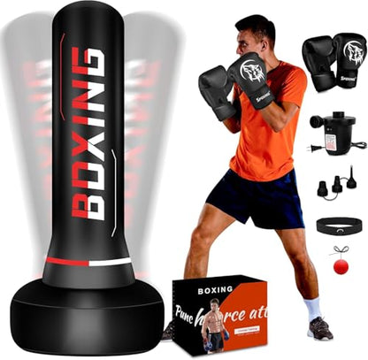70" Freestanding Punching Bag with Boxing Gloves & Electric Air Pump, Heavy Duty Standing Boxing Bag for Adults and Teens, MMA, Muay Thai, Kickboxing, Home Gym Training