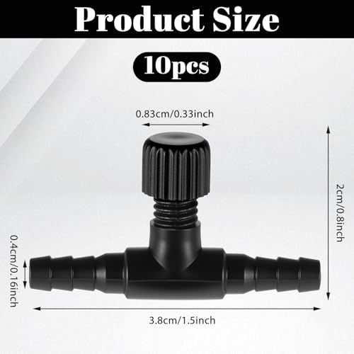 Giantree 10 Pcs Aquarium Air Control Valves, Adjustable T, for Fish Tank | Single Way Plastic Air Flow Controllers Regulators, Airs Pump Accessories, Shaped Hose Connectors, Black
