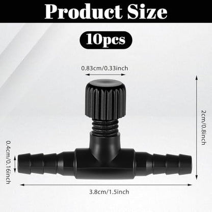 Giantree 10 Pcs Aquarium Air Control Valves, Adjustable T, for Fish Tank | Single Way Plastic Air Flow Controllers Regulators, Airs Pump Accessories, Shaped Hose Connectors, Black