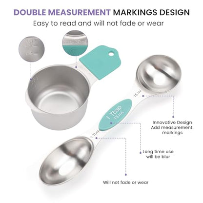 Magnetic Measuring Cups and Spoons Set-Heavy Duty 304 Stainless Steel | Double Measurement Markings,BPA-Free,Set of 16 with Leveler for Measuring Dry and Liquid Ingredients(Colors) - color: Color