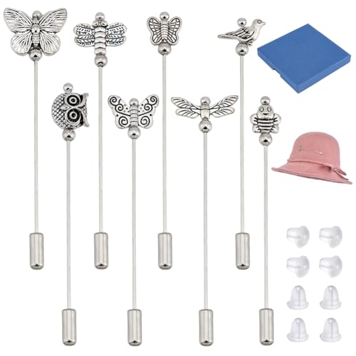 BENECREAT 8Pcs Hat Pin, White Pearl/Butterfly Vintage Safety Pins Brooches Pin Stick for Tie, Scarf, Western Cowboy Hats - style: Butterfly