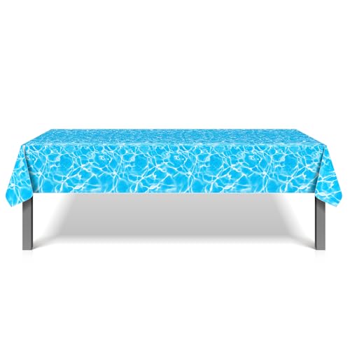 1Pc Blue Water Ripple Party Plastic Tablecloth 54 x 87 Inch Long Table Cover, Summer Ocean Sea Party Tablecover for Water Wave Theme Kids Baby Shower Birthday Dinner Picnic Kitchen Event - color: Blue Water Ripple