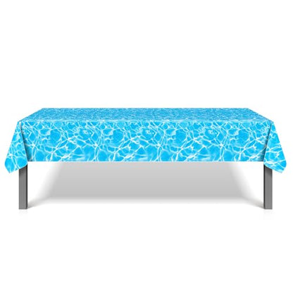 1Pc Blue Water Ripple Party Plastic Tablecloth 54 x 87 Inch Long Table Cover, Summer Ocean Sea Party Tablecover for Water Wave Theme Kids Baby Shower Birthday Dinner Picnic Kitchen Event - color: Blue Water Ripple