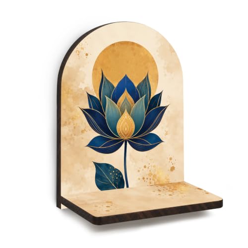 Blue Gold Lotus Islamic Arched Wooden Wall Shelf Decor, 9.45x7.09In - color: Vintage, size: 9.45x7.09