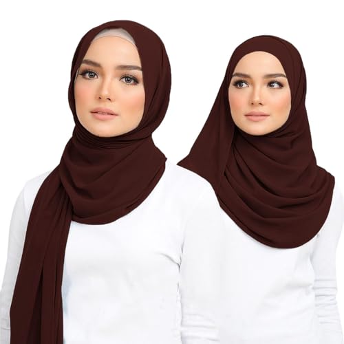 Premium Chiffon Hijab Head Scarf Shawl Wrap for Muslim Women Lightweight - color: Brown