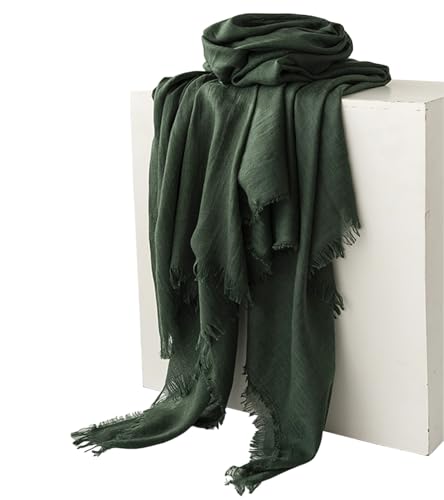 Women Summer Scarfs Large Long Lightweight Linen Beach Gauze Shawl Wrap 75”×40” - color: Blackish Green