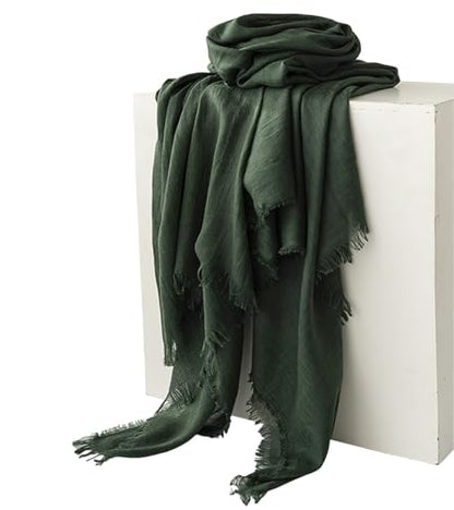 Women Summer Scarfs Large Long Lightweight Linen Beach Gauze Shawl Wrap 75”×40” - color: Blackish Green
