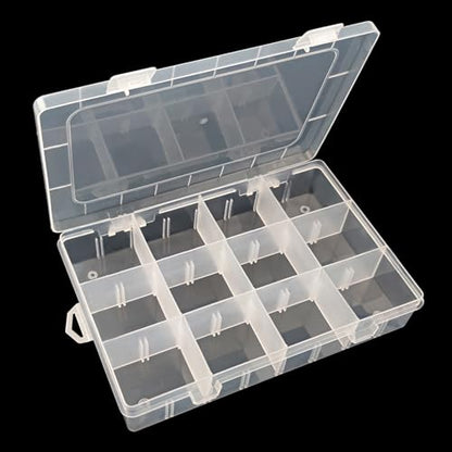 ZUFECY Small Fishing Tackle Box, 12 Clear Plastic Parts Organizer with Adjustable Dividers, Transparent Organizer Tray Organizers and Storage Box for Tackle Bead