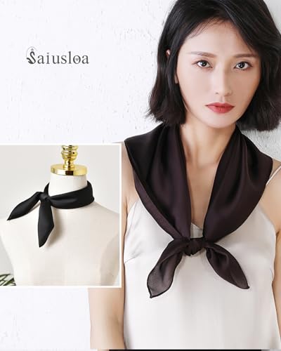 Saiusloa Solid Color Neck Scarf For Women Square Satin Head Scarves headband Bandanas 23.6× 23.6 inches - color: 1-black