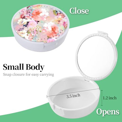 Retainer Case, Denture Case With Mirror and Ventilation, Pink Flower - color: Pink Flower