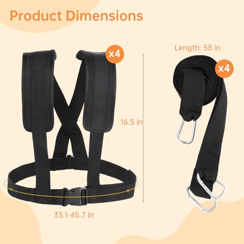 4 PCS Sled Harness for Exercise, Physical Football Running Resistance Training Rope Kit, Tire Pulling Harness Fitness Workout Assistance Equipment Trainer with Adjustable Padded Shoulder Strap