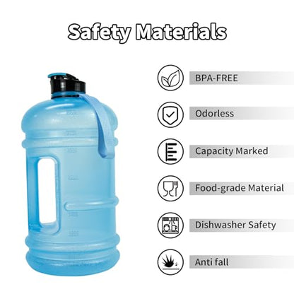 TOOFEEL 1 Gallon Water Bottle - 128 oz Water Bottle with Flip Lid - Gallon Water Bottle with Handle,BPA Free gallon Water jug with Measurements Marked - Transparent Light Blue - color: Transparent Light Blue bottle, style: 128 oz water bottle