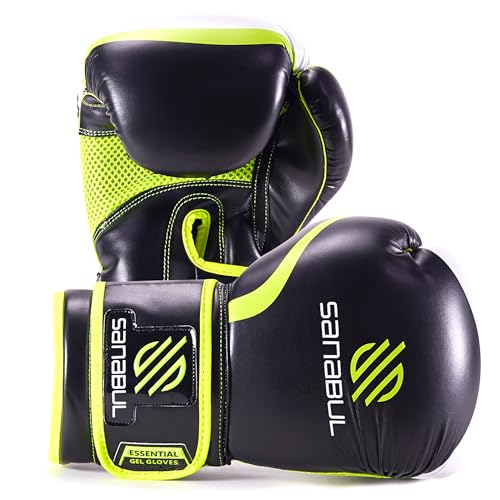 Sanabul Essential Gel Boxing Gloves for Men & Women, Kickboxing MMA, Muay Thai Gloves and Heavy Bag Training Punching & Sparring - color: Black/Green, size: 8 oz