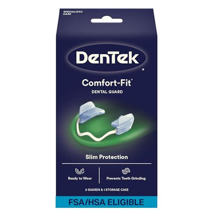 DenTek Comfort-Fit Dental Guard, 1 Storage Case & Pack of 2 Guards | FDA-Cleared Mouth Guard, For Grinding Teeth at Night, Ready to Wear & Adjustable, Non-Bulky Bite Pads, Slim Protection