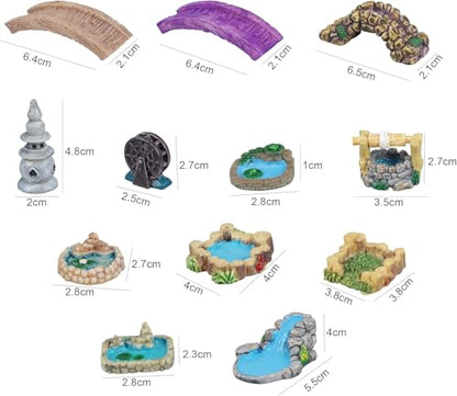 Mini Fairy Garden Accessories Kit, Micro Landscape Decoration Pond Bridge Ornaments, Miniature Figurines for Potted Plant Bonsai Terrarium Decor Mountain Water(ZS204)