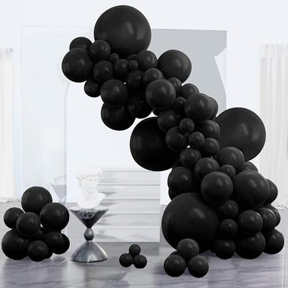 PartyWoo 블랙 풍선 152피스 다양한 사이즈 45.7cm(18인치), 30.5cm(12인치), 25.4cm(10인치), 12.7cm(5인치), 12.7cm(5인치) 블랙 풍선 아치 키트 화환 베이비 샤워 생일 졸업 카지노 게임 기념일 레이스 카 파티 장식 - color: 블랙-y18