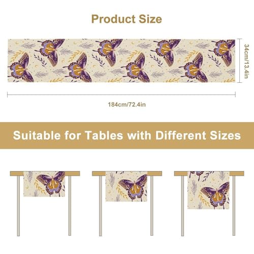 Moth Table Runner, Gothic Mystery Moon Boho Flowers Botanical Print Table Runner for Home Kitchen Dining Patio Holiday Party 13x36in - color: Moth-10, size: W13''xL36''
