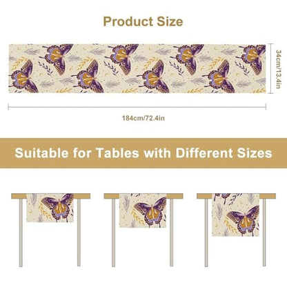 Moth Table Runner, Gothic Mystery Moon Boho Flowers Botanical Print Table Runner for Home Kitchen Dining Patio Holiday Party 13x36in - color: Moth-10, size: W13''xL36''