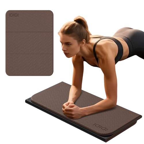 Foldable Exercise Pad Extra Thick 1.2" x 14" x 24" | POE Non-Toxic Multi-Functional Knee & Elbow Cushion for Push Up, Yoga, Pilates, Home & Gym Use for Adults & Kids - color: Dark brown+black
