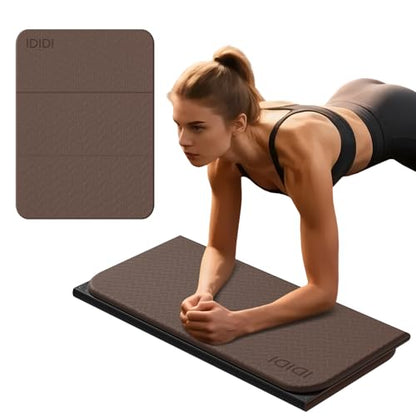 Foldable Exercise Pad Extra Thick 1.2" x 14" x 24" | POE Non-Toxic Multi-Functional Knee & Elbow Cushion for Push Up, Yoga, Pilates, Home & Gym Use for Adults & Kids - color: Dark brown+black