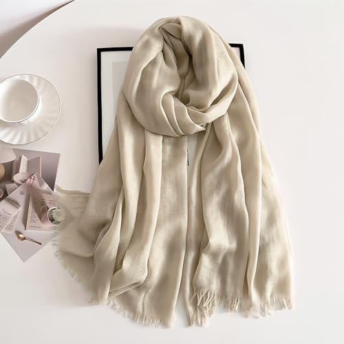 Extra Large Cotton Linen Shawl Wrap for Women, Elegant Scarf with UV Protection Breathable Lightweight Head Cover Hijab - color: Khaki