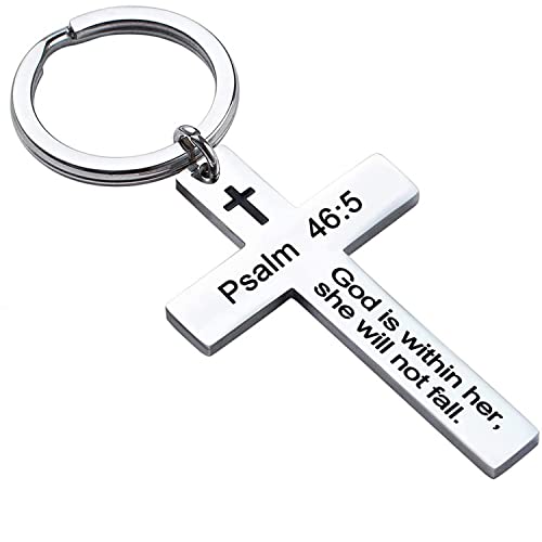 Ldurian Bible Verse Keychain Christian Cross Keychain for Women, Cross Key Chain for Men Religious Scripture - style: Psalm 46:5