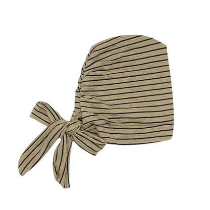 Suillty Women's Pre-Tied Muslim Hijab Bonnet Pleated Ruffle Turban Chemo Cap Underscarf Islamic Headwear - color: Khaki Striped