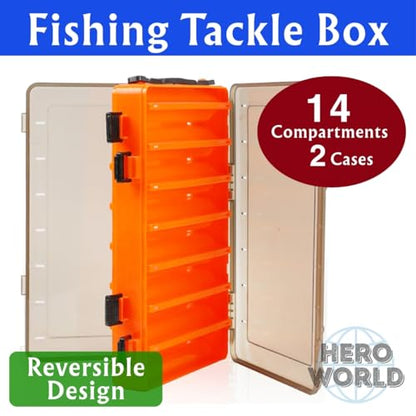 Fishing Tackle Box Set – 2-Pack Double-Sided Reversible Lure Organizer (Orange,14-Slotx2) - color: Orange,14-Slotx2