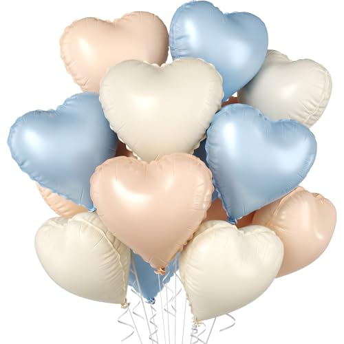 Baby Blue Apricot Heart Balloon, 10PCS Foil for Baby Shower Birthday Party - color: Blue Apricot White