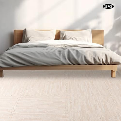 Patchwork Foam Mat - Interlocking Floor Mats - Wood Grain Puzzle Exercise Mat Protective Flooring - Cushioned Workout Flooring for Home Playroom Basement, Apartment, Trade Show, Baby (White)