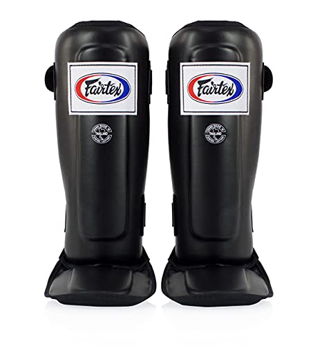 Fairtex SP3 Lightweight Shin Guards, Muay Thai MMA Avoid Shin Splints Gear | Featherweight synthetic shell with high-density padding. Articulated lower-leg armor enhances mobility and leg protection - color: Black, size: X-Large
