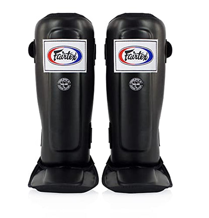 Fairtex SP3 Lightweight Shin Guards, Muay Thai MMA Avoid Shin Splints Gear | Featherweight synthetic shell with high-density padding. Articulated lower-leg armor enhances mobility and leg protection - color: Black, size: X-Large