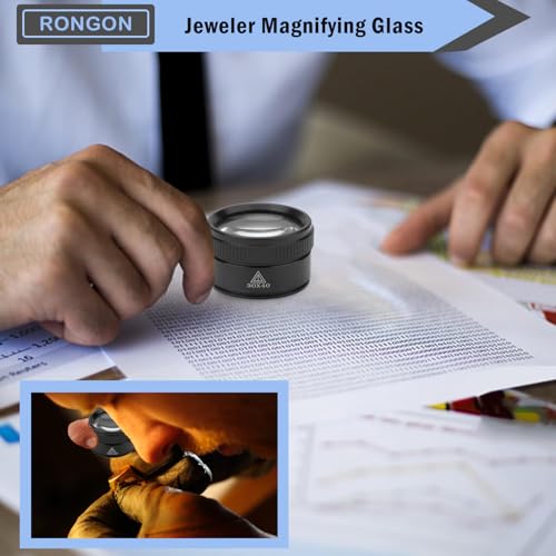 Rongon 30X Portable Jewelers Loupe Pocket Handheld Magnifier | Sturdy metal, loupe handheld magnifying glass for jeweler stamps maps antiques magazines books repair electronics (30X 40MM) - size: 30X40MM