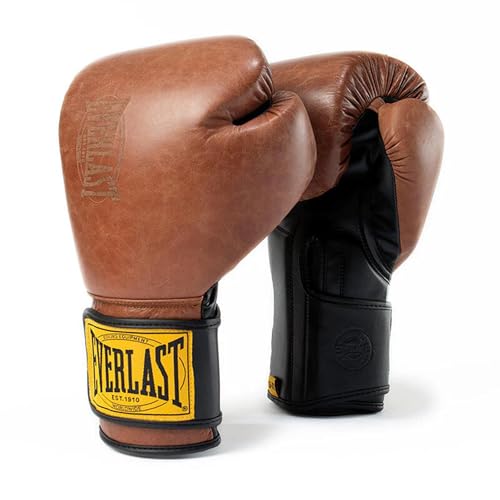 Everlast 1910 Boxing Gloves | Men and Women, Heavy Bag | Brown | 14oz | Speedbag Training, Hook Loop, Wrist Support Injury Prevention, Advanced, Triple-Layer Foam